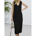 Robe de femme en crochet à manches amovibles en maille ouverte à col en V pour printemps, été, vacances et usage quotidien Noir Taille M image 1
