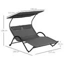 Outsunny Bain de Soleil 2 Places transat avec toit réglable appui-têtes et roulettes en acier et polyester dim. 200L x 137l x 138H cm gris foncé image 2