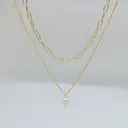 18K Gold Plated Double Layer Necklace with Pearl Pendant, 16/20 Inch Layered Link Chain image 0