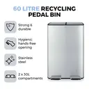 Tower Recycling Pedal Bin With Two Compartments, 60 L, Stainless Steel image 1
