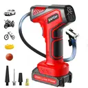 EAFC Gonfleur de pneus sans fil 150 bars avec batterie au lithium 30 Wh, gonflage rapide en 3 min, pompe à air rapide 21 V, 4 modes prédéfinis pour voiture/moto/vélo/ballon, écran numérique et lampe LED d’urgence image 1