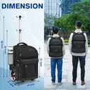 Trolley Backpack with Wheels， 17.3 Inch Trolley Backpack with Large Wheels， 50L Travel Backpack with Wheels Including USB Charging Port & Combination Lock， Waterproof for Work Travel， Black image 5
