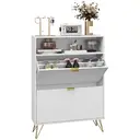 HOMCOM Narrow Shoe Cabinet with 2 Flip Drawers, Slim Shoe Storage Cabinet with Adjustable Shelves, Open Shelf, Hairpin Legs and 2 Vents for 12 Pairs of Shoes for Entryway, White image 0