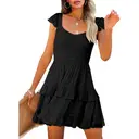 Women's Summer Ruffle Dresses Elastic Empire Waist A-line Layered Swing Flowy Mini Dress (Black, M) image 0