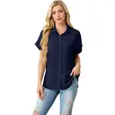 Women's Short Sleeve Shirts V Neck Collared Button Down Shirt Tops with Pockets (darkblue, S) image 3