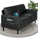 GRAVFORCE Cloud Series Canapé 2 places avec 2 ports de recharge et poche latérale, structure en bois et tissu, 143 cm - Noir image 3