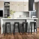 HOMCOM Lot de 4 tabourets de Bar Empilable Chaise de Bar Industriel avec Repose-Pied Hauteur d'Assise 76 cm, cadre en métal, style rétro, pour salle à manger, balcon, bistrot ou bar, Noir image 1