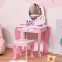 HOMCOM Girls Dressing Table with Mirror, Stool, Kids Dressing Table, Unicorn-Designed Play Toy for Toddles Girls Age 3-6 Years, Acrylic Mirror, Pink and White image 4
