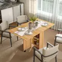 HOMCOM Folding Dining Table, Drop Leaf Table for Small Spaces, Foldable Rectangular Tabletop with Storage Shelves for Kitchen, Dining Room, Teak image 1