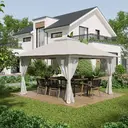 Outsunny Tonnelle de jardin extérieur barnum de jardin pop-up tente pliant 4 x 4 m double toit protection UV 50+ 4 moustiquaires, 4 sacs de sable, 1 sac de transport tissu Oxford métal blanc image 1