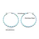 45mm Silver Tone Stainless Steel Round Hoop Earrings, Blue Beaded Decorative Circle Hoops image 1