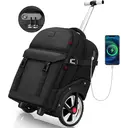 Trolley Backpack with Wheels， 17.3 Inch Trolley Backpack with Large Wheels， 50L Travel Backpack with Wheels Including USB Charging Port & Combination Lock， Waterproof for Work Travel， Black image 8