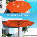 Outsunny 3(m) Garden Parasol, Pulley Operated Patio Umbrella, Wooden Parasol, Table Market Umbrella with Rope Pulley Mechanism and 8 Ribs, Orange image 3