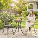 Outsunny 3 Pcs Aluminium Bistro Set Garden Furniture Dining Table Chairs Outdoor Seat Patio Seater Brown image 1