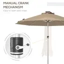 Outsunny 3(m) Solar Powered Garden Parasol with Lights, LED Lighted Deck Umbrella with 48mm Aluminium Pole, Crank, Solar Charged and USB Type-c, for Balcony, Outdoor and Lawn, Khaki image 5