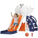 AIYAPLAY Kids Slide, 5 in 1 Toddler Slide Set with Basketball Hoop, Outdoor & Indoor Frog Theme Playset with Climbing Frame, Telescope, Storage Box for Toddlers Ages 1-3, Orange image 0