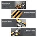 Fangyuan Set de 4 couverts en acier inoxydable compatible lave-vaisselle - Or + Manche bambou image 4