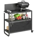 Outsunny Chariot de Barbecue en Acier 100x46x110cm avec Pare-vent - Desserte de Jardin 3 Niveaux Mobile avec Rideau Oxford - Station de Cuisson pour Plancha et Four à Pizza avec Rangement, Noir image 0