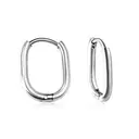 Stainless Steel Oval Huggie Earrings – U-Shaped Geometric Hoops, Hypoallergenic Silver Tone Ear Buckles (17mm) image 2