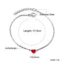 Red Heart Pendant Bracelet, Stainless Steel Silver Tone, 17+3cm Romantic Jewelry image 1