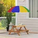 AIYAPLAY Kids Picnic Table, Sand and Water Table with Wooden Benches, Adjustable Parasol and Storage Bins, Outdoor Garden Furniture for Children 3-6 Years, Multicolour image 3
