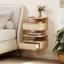 HOMCOM Lot de 2 tables de chevet murales, tables de nuit suspendues avec tiroir coulissant, compartiment ouvert, plateau, style moderne, pour chambre à coucher, 35 x 32 x 22,5 cm, chêne image 1