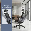 Ochama x SONGMICS Chaise de bureau, chaise de travail ergonomique, chaise d’ordinateur, chaise en maille, avec soutien lombaire et appui-tête réglables, hauteur réglable, noir image 6