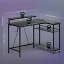 HOMCOM L Shaped Gaming Desk with LED Lights, Power Outlet, USB Charging Ports, 107cm Reversible Corner Computer Desk with Storage Shelves, Monitor Stand for Home Office, Small Space, Black image 2