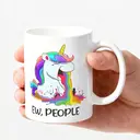 Alphynix  1pc 11oz White Mug with Sassy "EW, PEOPLE" Quote & Rainbow-Spewing Unicorn, Funny Contrast Christmas or Thanksgiving Gift image 2