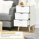 HOMCOM Bedside Table, Bedside Cabinet with 3 Drawers, Side End Table with Pine Wood Legs for Bedroom Living Room, White image 4