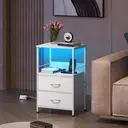WLIVE Bedside Table,with App-Controlled LED Lights & Charging Station, 2 Fabric Storage Drawers with 2 AC Outlets & 2 USB Ports,Ideal for Bedroom Use,Livingroom (White, 2pcs) image 1