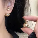 VoxorAI gold classic double pearl earrings with two pearls on both sides, light luxury, high fashion, niche new products 6mm and 14mm image 6
