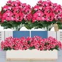 Yuejia 4Pcs 11in/28cmArtificial Pansies Flowers Outdoor Faux Flowers Plastic Plants Artificial Silk Flowers for Front Porch Garden Window Box Hanging Planter Decoration(rose red) image 8