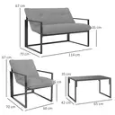 Outsunny 4 Piece Garden Sofa Set, 2 Single Armchair, Loveseat and Coffee Table Set with Steel Frame, Outdoor Furniture with Thick Cushions, Light Grey image 2