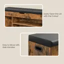 Ochama x SONGMICS Storage Bench with Cushion, Shoe Bench with Padded Seat, Entryway Bench with 3 Compartments, Hidden Storage, Shelves, Brown and Black image 7