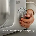 Monsga SM100 Küchenmaschine 1000W, Schwarz/Silber, 6,0L Edelstahl-Rührschüssel, Leise, mit Super-Antihaft Teflon-Knethaken (hitzebeständig bis 260°C), Schneebesen, Flachrührer & Spritzschutz, 8 Geschwindigkeitsstufen image 3