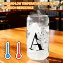 Alphynix 1pc Modern Glass Cup, 500ml Tall Iced Coffee Glass with Monogram "A" Design, Bamboo Lid & Straw, Cold Drink Tumbler for Iced Tea, Juice, Boba image 4