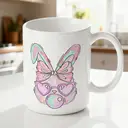 Alphynix 1pc Cute Rabbit Mug, 11oz Ceramic Coffee Cup with Pink Heart Glasses and Colorful Bubbles, Adorable Gift for Girls, Kids, Bunny Lovers image 1