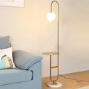Homary 1500mm Modern Arc Floor Lamp with Shelf in Gold with Glass Shade & Marble Base image 4