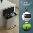 SONGMICSHOME  Dual Compartment Pedal Rubbish Bin, 2 x 30L Kitchen Recycling Bin with Soft Close Lid, for Home, Stainless Steel, Silver image 8