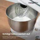 Monsga SM100 Küchenmaschine 1000W, Cremeweiß, 6,0L Edelstahl-Rührschüssel, Leise, mit Super-Antihaft Teflon-Knethaken (hitzebeständig bis 260°C), Schneebesen, Flachrührer & Spritzschutz, 8 Geschwindigkeitsstufen image 5