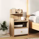 HOMCOM Bedside Table, Bedside Cabinet with Drawer, Modern Side Table with Shelf for Bedroom, Living Room, Natural Wood Effect image 1