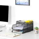 Senhoglb Bac à courrier A4 à 2 niveaux en maille, empilable avec support de bureau intégré, Noir, Offre du Nouvel An, Top des idées cadeaux image 6