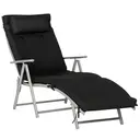 Outsunny Bain de Soleil Pliable transat inclinable 7 Positions Chaise Longue Grand Confort avec Matelas + accoudoirs métal époxy textilène Polyester Noir image 0