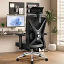 Fauteuil de Bureau Ergonomique avec Accoudoirs Réglables, Soutien Lombaire Confort en Éponge Naturelle et Appui-Tête, Chaise de Direction Pivotante avec Fonction Bascule, Charge Maximale 150 kg image 7