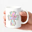 Alphynix Mug 1 pièce 11 oz (340 ml) "Il est Résuré", coffret de Pâques, motif croix et nœud rose, mug biblique, Évangile de Saint-Matthieu 28:6, mug en céramique éducatif, offre spéciale Nouvel An, meilleurs cadeaux image 2