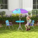 Outsunny Kids Bistro Set Children Table and Chair Set Garden Furniture Fairy Themed 4 Pieces w/ Adjustable Parasol, Foldable Chairs for 2-5 Years – Blue image 4