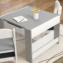 HOMCOM 3 Piece Kids Table and Chair Set, 3 in 1 Design Kids Desk and Chair Set with Blackboard, Storage, Bookshelves, for Nursery, Playroom, Classroom - Grey image 1