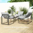 Outsunny 4 Piece Garden Sofa Set, 2 Single Armchair, Loveseat and Coffee Table Set with Steel Frame, Outdoor Furniture with Thick Cushions, Light Grey image 5