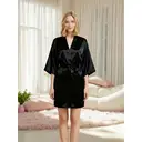 IZURIA mid-sleeved black silk-like bathrobe  M image 2